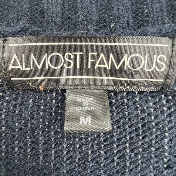 Almost Famous MEDIUM Navy Blue Ugly Christmas Tree Tinsel Knit Sweater - Picture 6 of 8